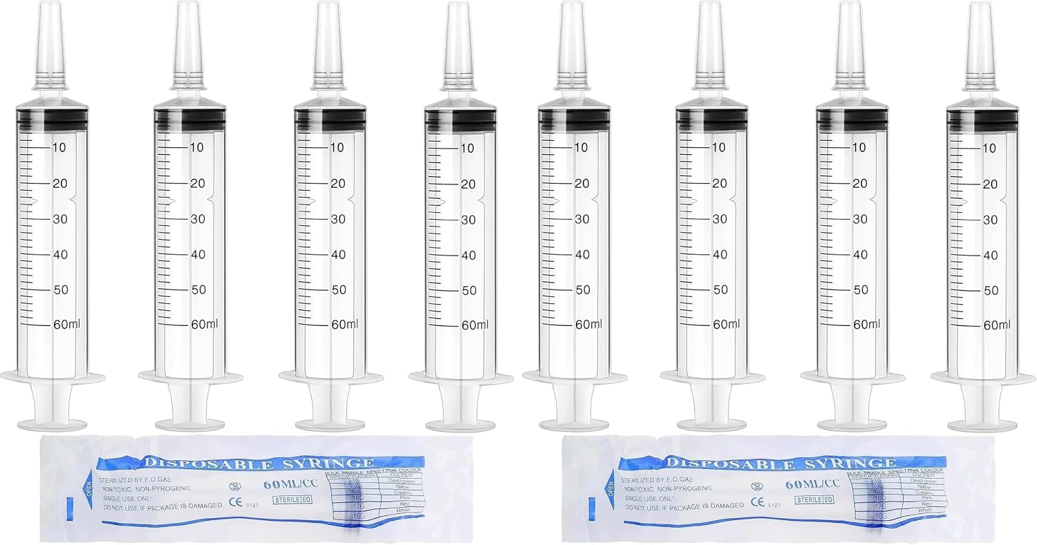 60ml Syringe HXC Large Syringes for Liquid Plastic with Cap Sterile Package (Pack of 2)