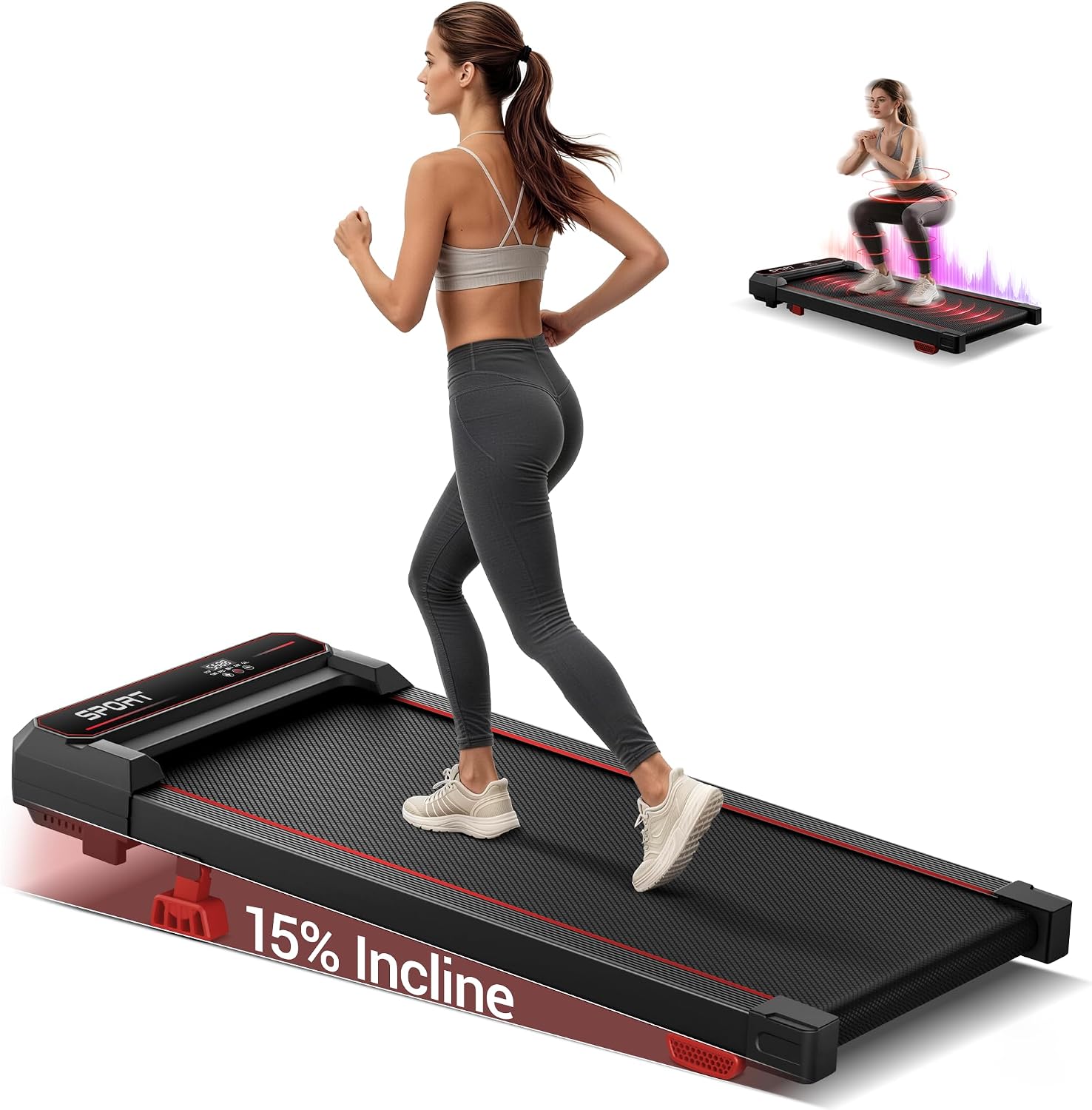 LONTEK 15% Incline Walking Vibration Pad, 3-in-1 Under Desk Treadmill | 3 Vibration Levels, 3.0HP Brushless, 8 Shock Absorbers, LED Display, Remote Control, 300Lbs Weight Capacity