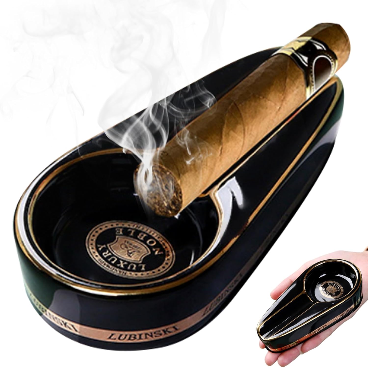 Peosaard Cigar Ashtray for Men Ceramic 12x2.6x1in Ashtray Gilded Stylish Stable Ash Tray Cigar Accessories for Home Office Car Gifts for Men, Cigar Ashtray