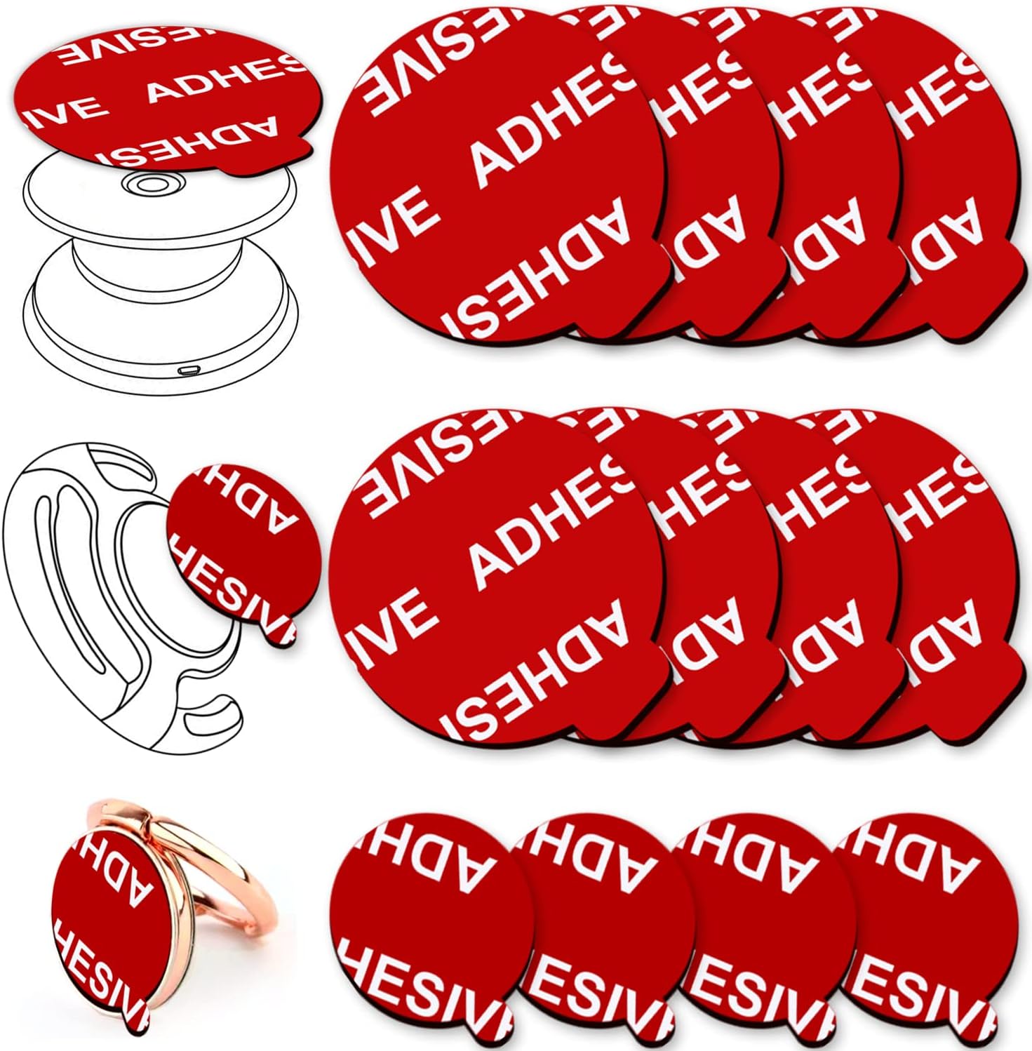 PKYAA 8 Pack Sticky Adhesive Compatible with Socket Base, Double-Sided Replacement Tape for Collapsible Grip & Stand Back, 4pcs Sticker Pads for Car Magnetic Phone Holder