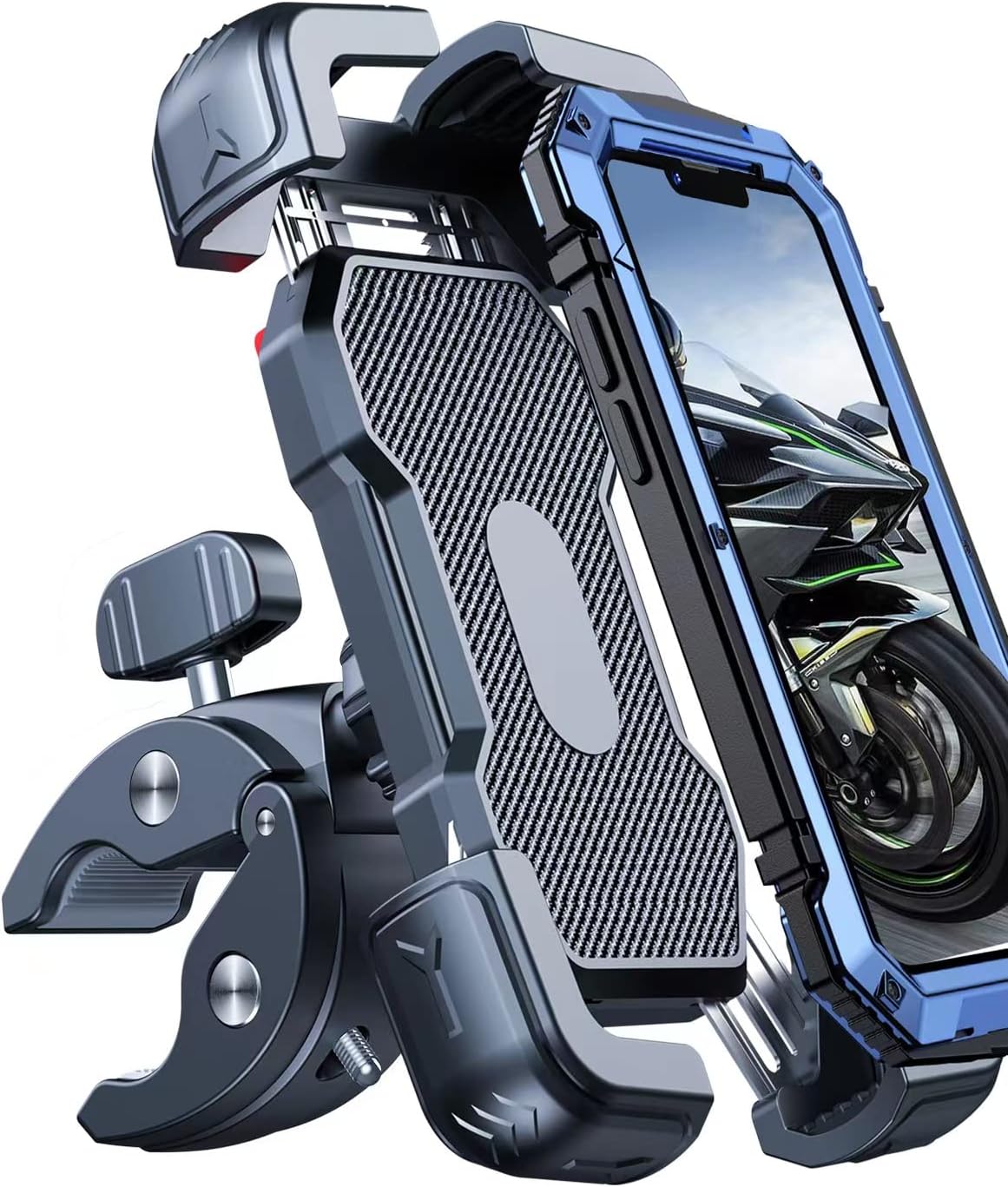 Motorcycle Phone Mount Holder, [150mph Wind Anti-Shake][7.2inch Big Phone Friendly] Bike Phone Holder, Motorcycle Handlebar Cell Phone Clamp, Compatible with iPhone 16 Pro Max Smartphones