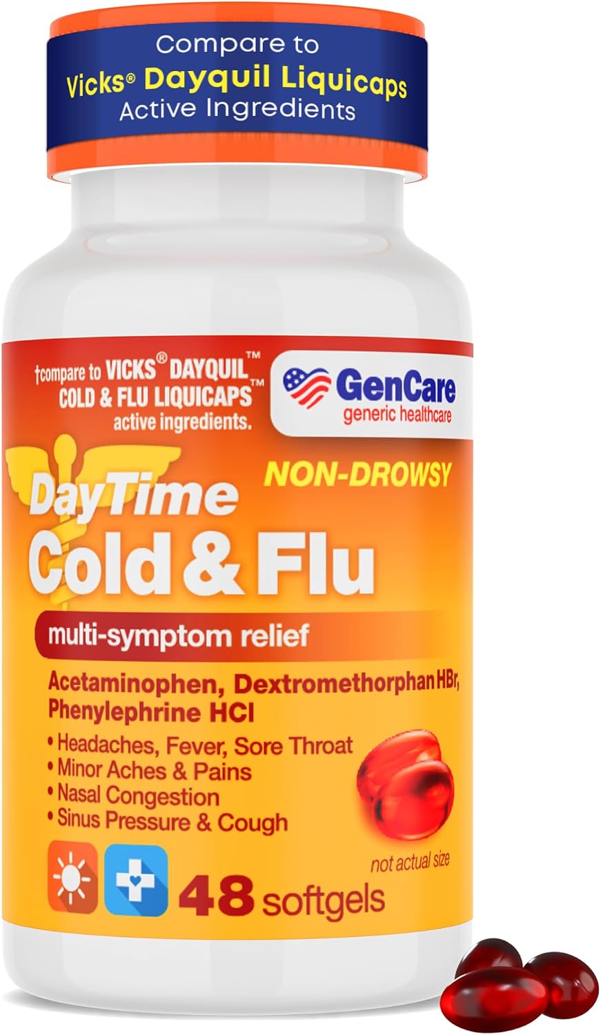 GenCare Daytime Cold & Flu Relief, Non-Drowsy Multi-Symptom, 48 Ct