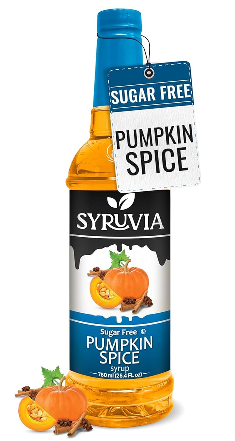 Syruvia Sugar Free Coffee Syrup, Pumpkin Spice Flavored Syrup for Drinks, Lattes, and Desserts – 25.4 fl oz