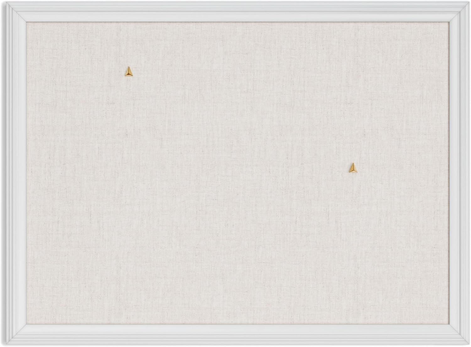 U Brands Farmhouse Linen Bulletin Board, 23"x17", White Wood Style Frame, Industrial Grade Pinning Surface