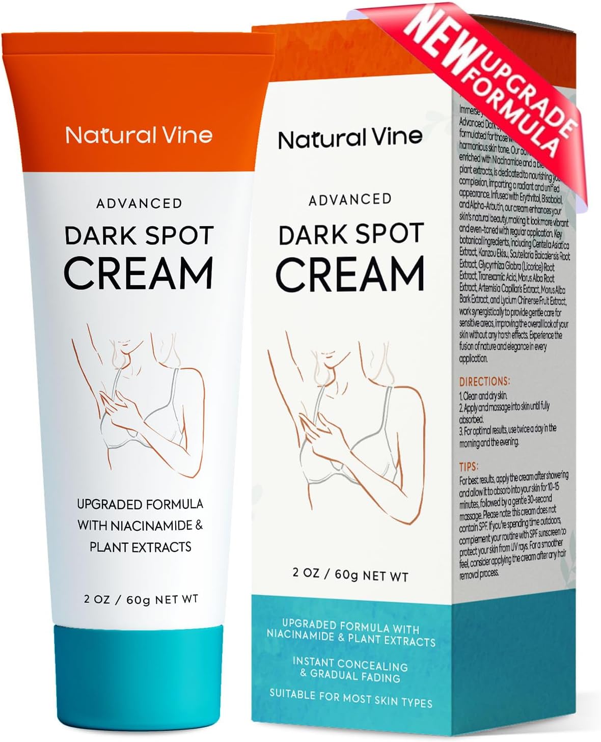 Natural Vine Dark Spot Corrector: Dark Spot Remover for Face Body in 4-8 Weeks - Instant Concealing & Age Brown Sun Faded Spot Remover Melasma Freckles Correcting with Niacinamide for Women & Men 60g