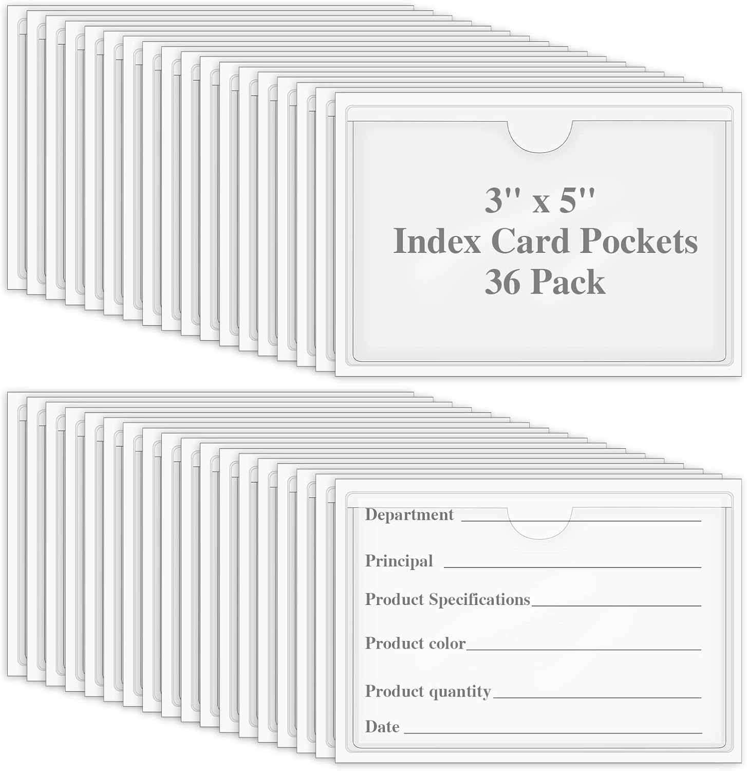36 Pack 3" x 5" Index Card Holder Adhesive Plastic Label Holders Clear Tote Bag Labels Stickers for Organizing Storage Bins Library Card Shelves
