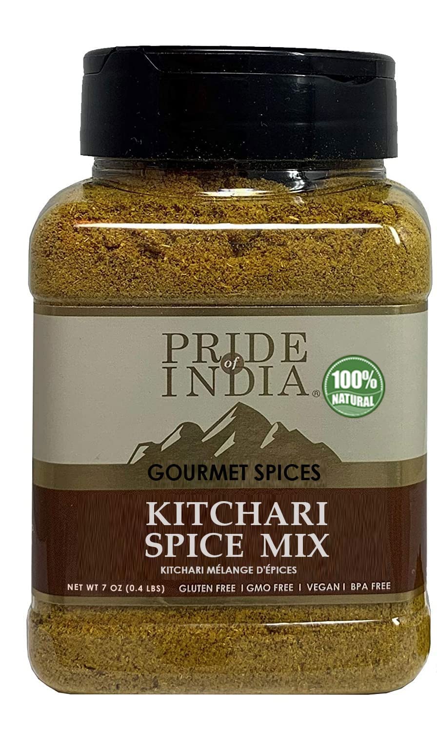 Pride of India Kitchari Spice Mix 7 oz | Authentic Indian Seasoning for Khichdi, Dal, Lentil Soup, Stew & Rice Dishes | Warm Aromatic Spice Blend for Everyday Cooking | Reusable Dual Sifter Jar