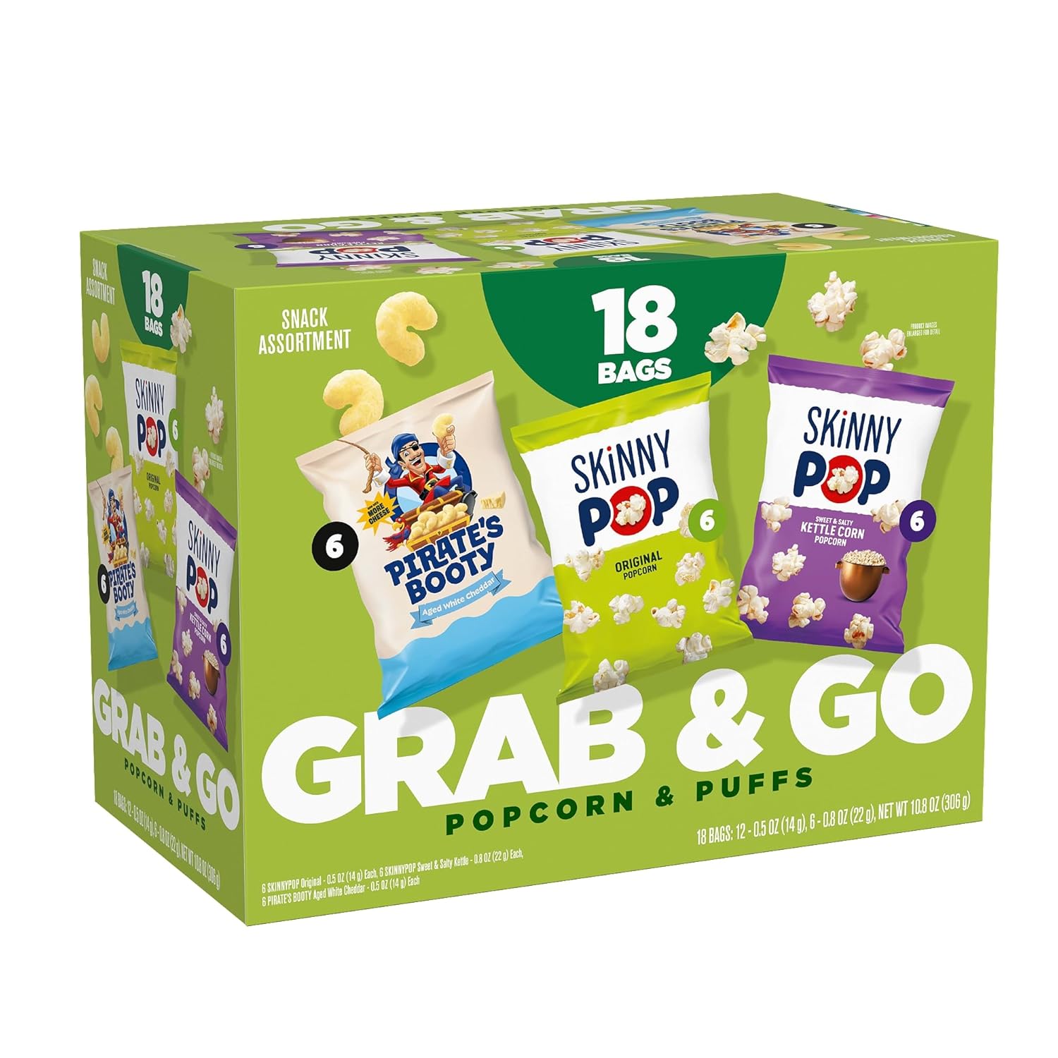 SkinnyPop Popcorn & Pirate's Booty Cheese Puffs, Snacks Variety Pack, 18 ct