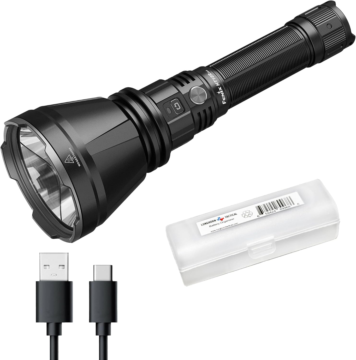 Fenix HT18R V2.0 3700 Lumen Long Range Rechargeable Flashlight USB-C LED Thrower Dual Switch Instant Turbo Waterproof Hunting Search Rescue Tactical Light with Lumentac Organizer