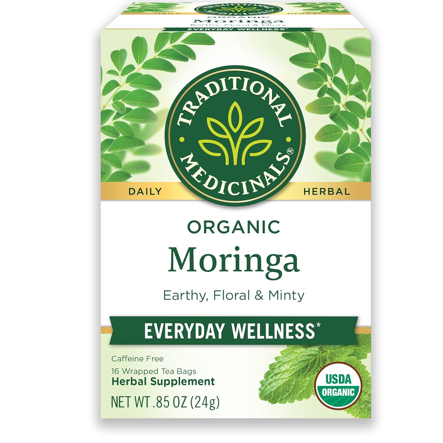 Traditional Medicinals Tea, Organic Moringa, Everyday Wellness, with Spearmint & Sage, 16 Tea Bags