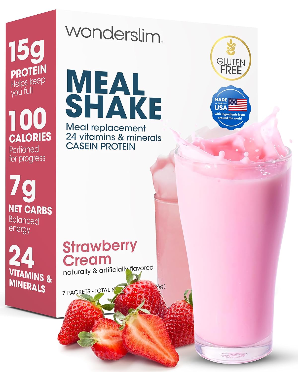 Wonderslim Protein Meal Replacement Shake – 7ct Packets (Strawberry Cream)