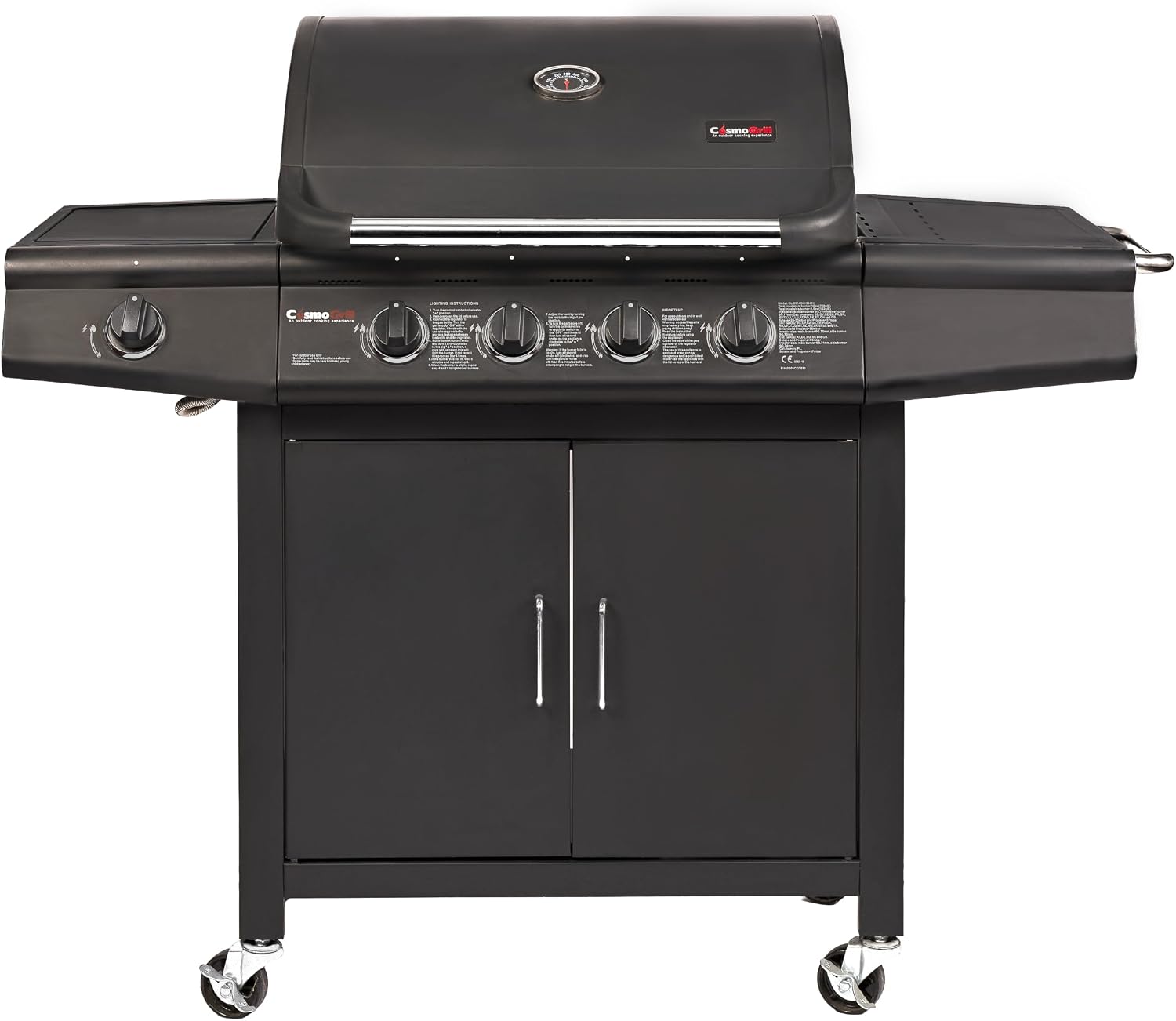 CosmoGrill Pro Deluxe 5 Gas Burner 4+1 Barbecue Grill, Steel Warming Rack, Side-Burner, Built-in Temperature Gauge for Home Garden Party Outdoor Cooking (93411)