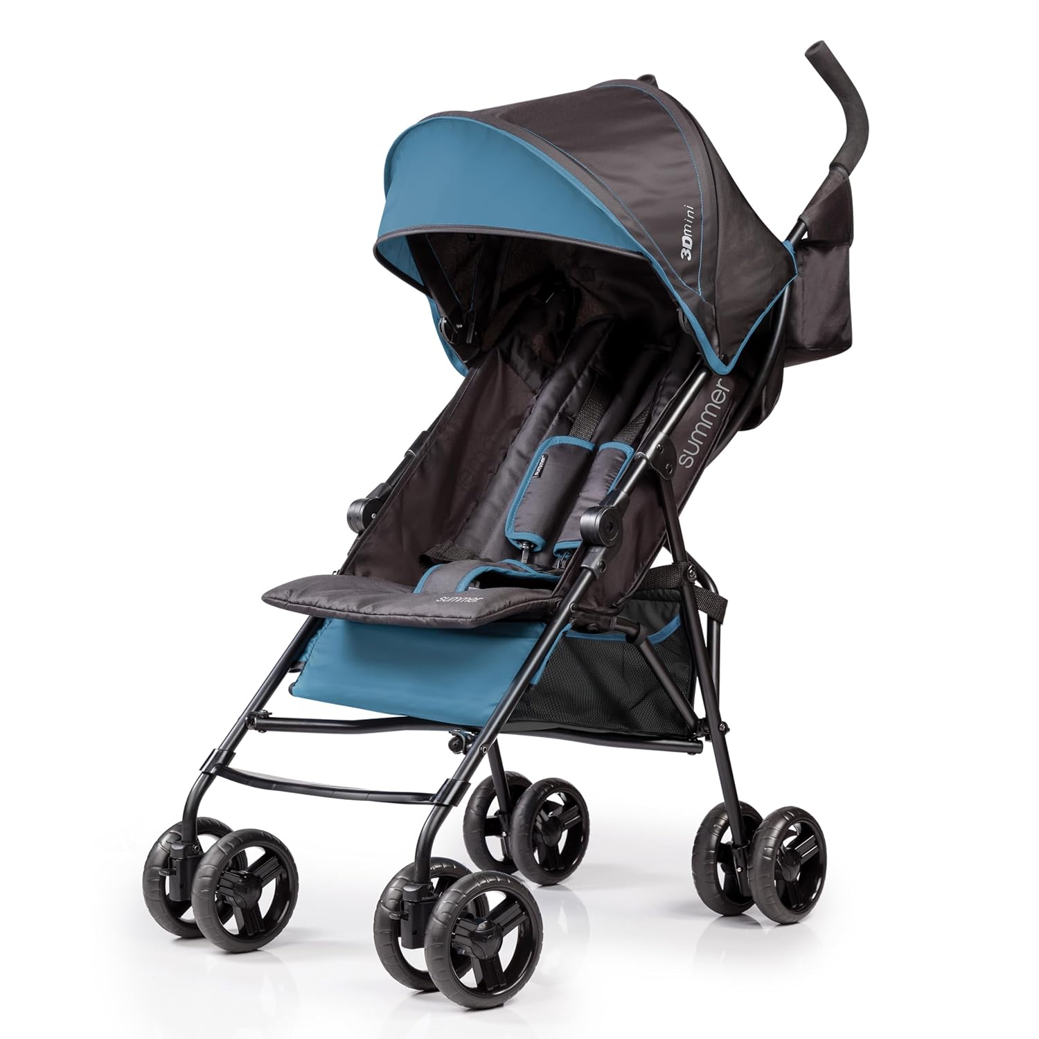 Ingenuity 3D Mini Convenience Stroller – Lightweight Stroller with Compact Fold, Multi-Position Recline, Canopy with Pop Out Sun Visor – Umbrella Stroller for Travel & More, Blue/Black