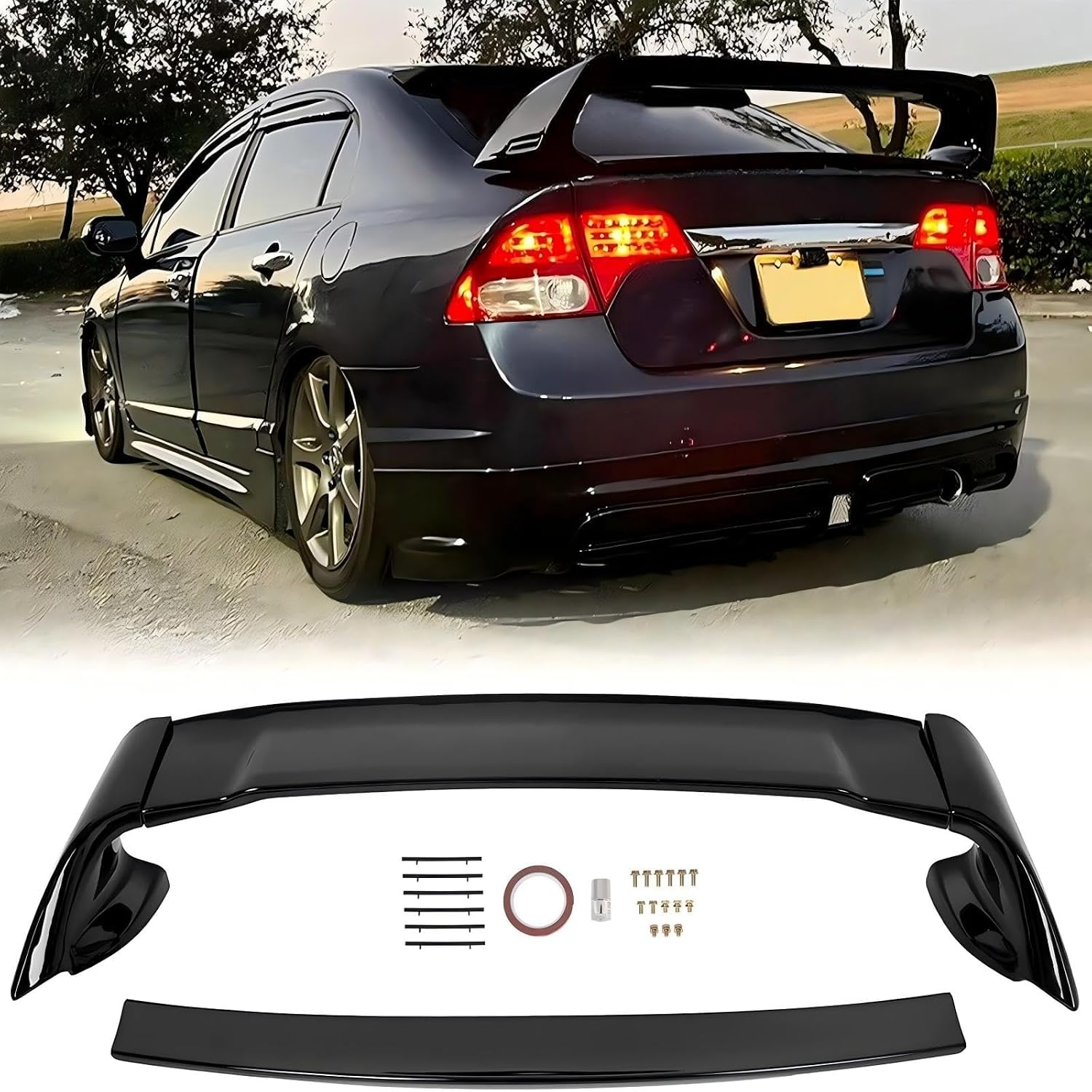 ECOTRIC Trunk Spoiler Wing Compatible with 2006-2011 Honda Civic 4 Door