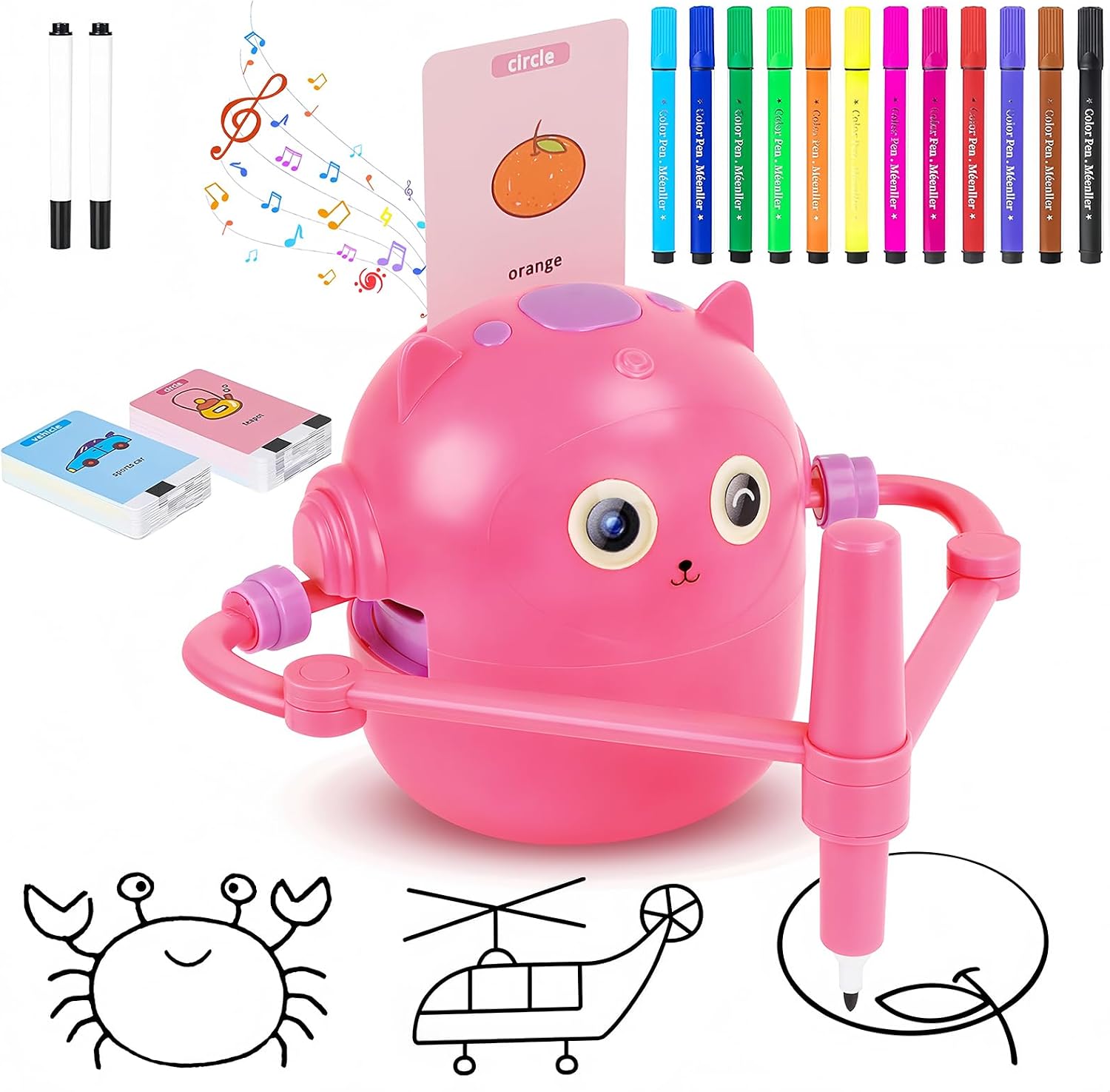 HUIJUTCHEN Drawing Robot for Kids, Educational Drawing Machine Voice Interaction Draw Learning Toy with 100 Word Cards & 12 Color Pens Present for Age 3+ Boys Girls Birthday Christmas