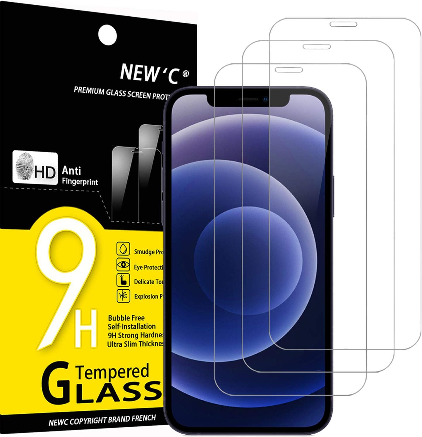 NEW'C 3 Pack Designed for iPhone 12 Mini Screen Protector (5.4"), Enhanced Tempered Glass Protection, Case Friendly Anti Scratch Bubble Free Ultra Resistant