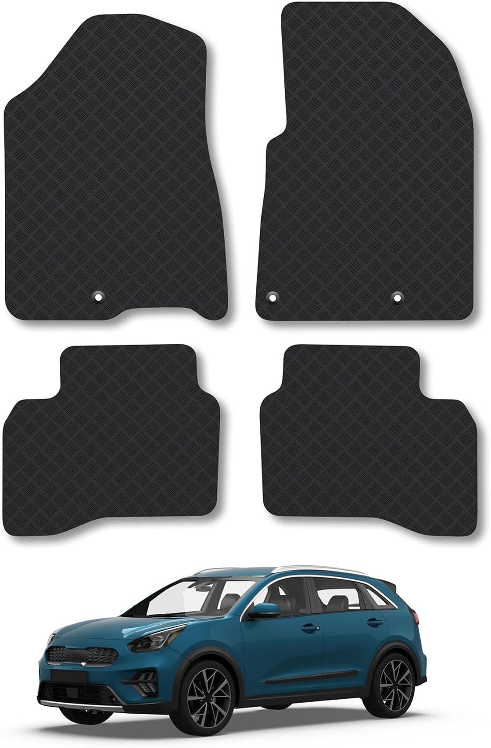 Rubber Car Mats Compatible with Kia Niro Hybrid (2016-2022) [HEV] Tailored Fit Car Floor Mats Set Accessory Anti-Slip Backing Heavy-Duty Waterproof Easy-Clean Durable All Weather Full Coverage