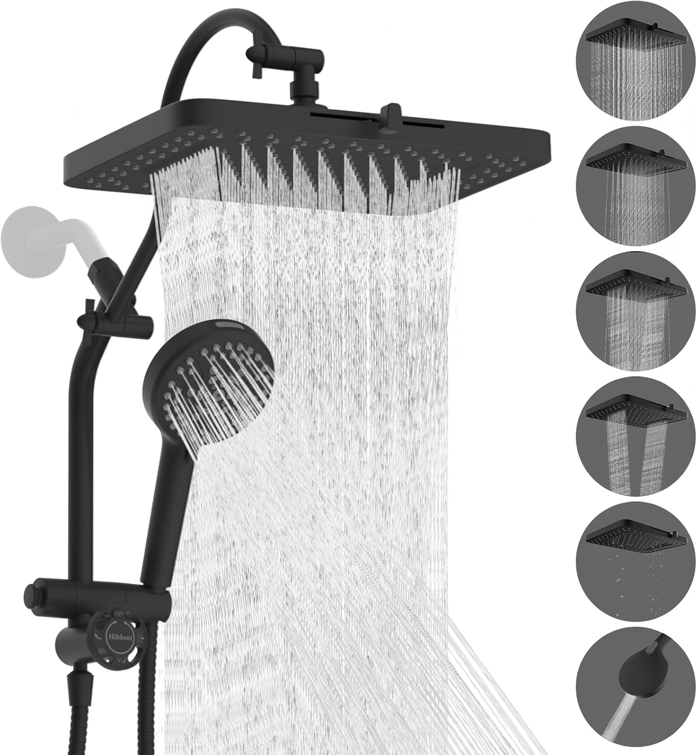 Hibbent cUPC Certified High Pressue 13'' Rainfall Shower Head with 5-Spray