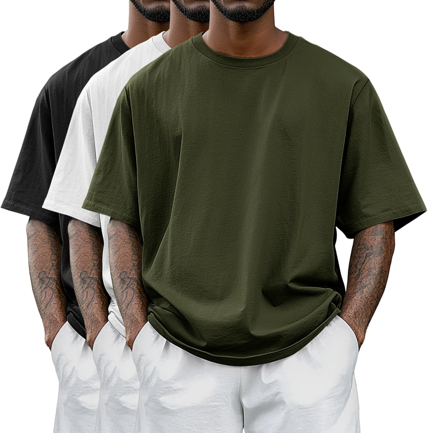 Riyiper 3 Pack Men's Big and Tall Shirts Half Sleeve Cotton Tee Crew Neck Elbow Length Top Casual Loose Fit T Shirts