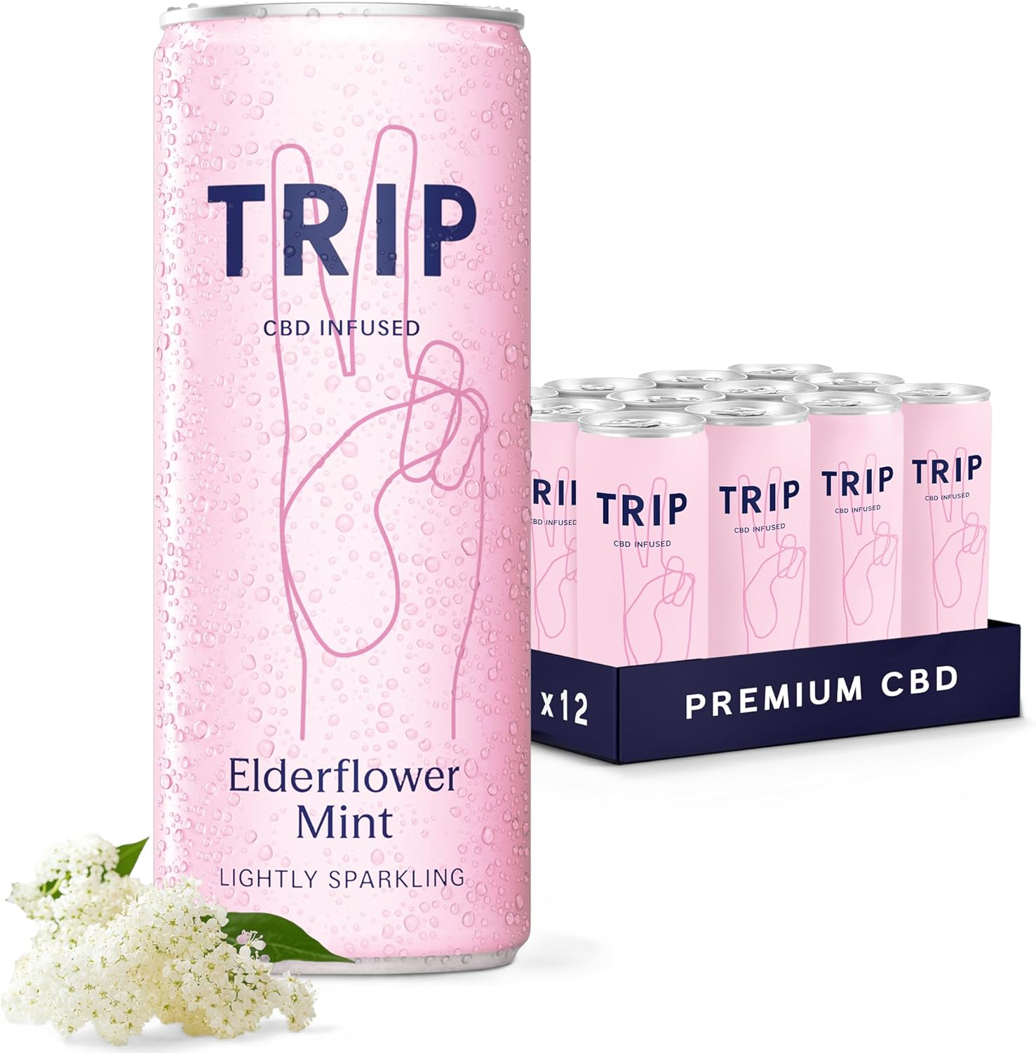 TRIP CBD Drink, Sparkling Elderflower Mint Fizzy Drink, Low Calorie, Vegan, 250 ml (Pack of 12)