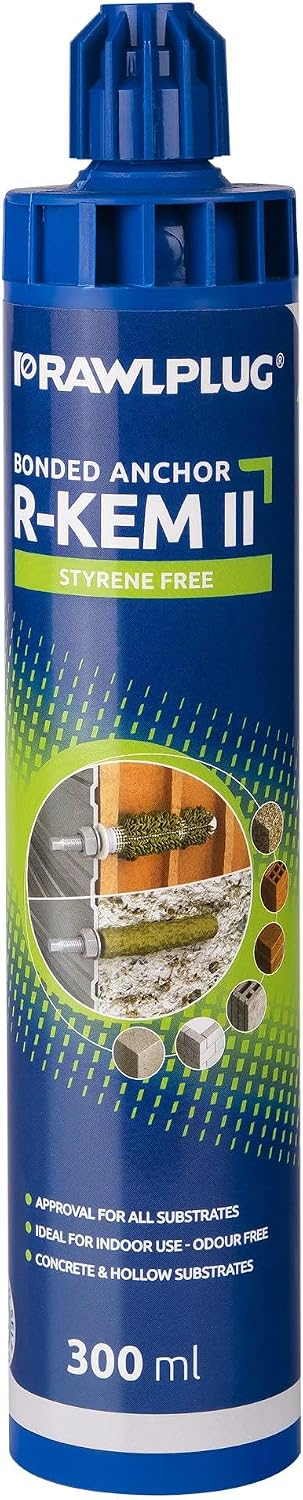 Rawlplug Fixing Kit with Polyester Resin, Threaded Rods for Concrete | Strong Chemical Anchor with 2 Mixer Nozzles for Standard Cartridge Gun | Styrene Free for Multiple Use, 300ml,R-KEM-II-300