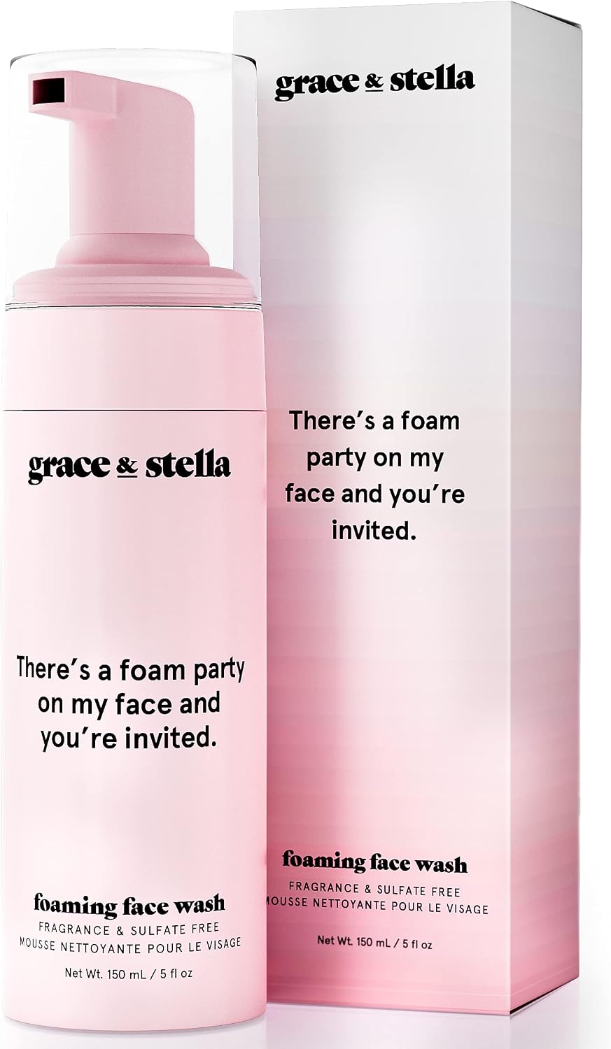 Award Winning Foaming Facial Cleanser (150 ml) - Vegan Sensitive Skin Face Wash Foaming Cleanser - Limpiador Facial - Hydrating Facial Cleanser by grace and stella