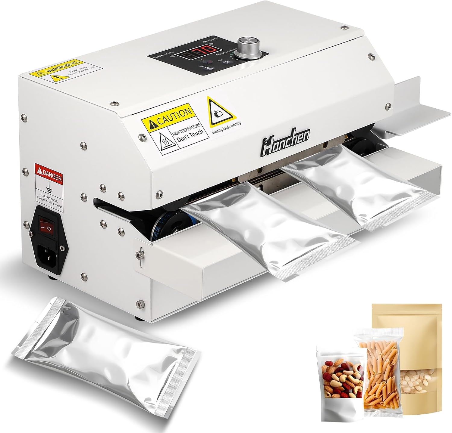 Hanchen Automatic Continuous Sealer 6m/min Continuous Band Sealing Machine Temp&Speed Adjustable, 3000W Roller Heat Sealer for Plastic Bag Foil Bag Kraft Paper Bag (Without printing wheel)
