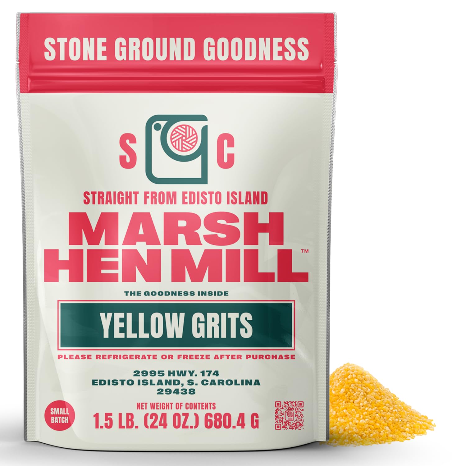 Marsh Hen Mill Sea Island Yellow Grits | Stone Ground Grits | Gluten Free Old Fashioned Grits | Southern Heirloom Corn Grits with a Hearty, Fruity, Nutty Flavor | 100% Natural | 24 Oz (Pack of 1)