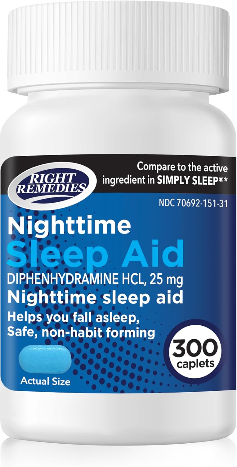 Nighttime Sleep Aid Caplets, (300 Caplets), Diphenhydramine HCl 25 mg, Safe, Non-Habit Forming Sleep Aid, Compare to The Active Indgredient in National Brand Product