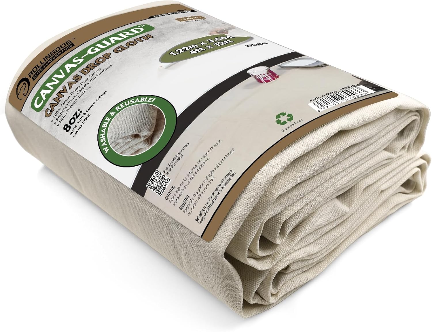 ROLLINGDOG Canvas Drop Cloth - Dust Sheet Cotton Canvas Fabric Tarp for Painting,Furniture Floor Covering Protection 8 oz,4x12 Feet