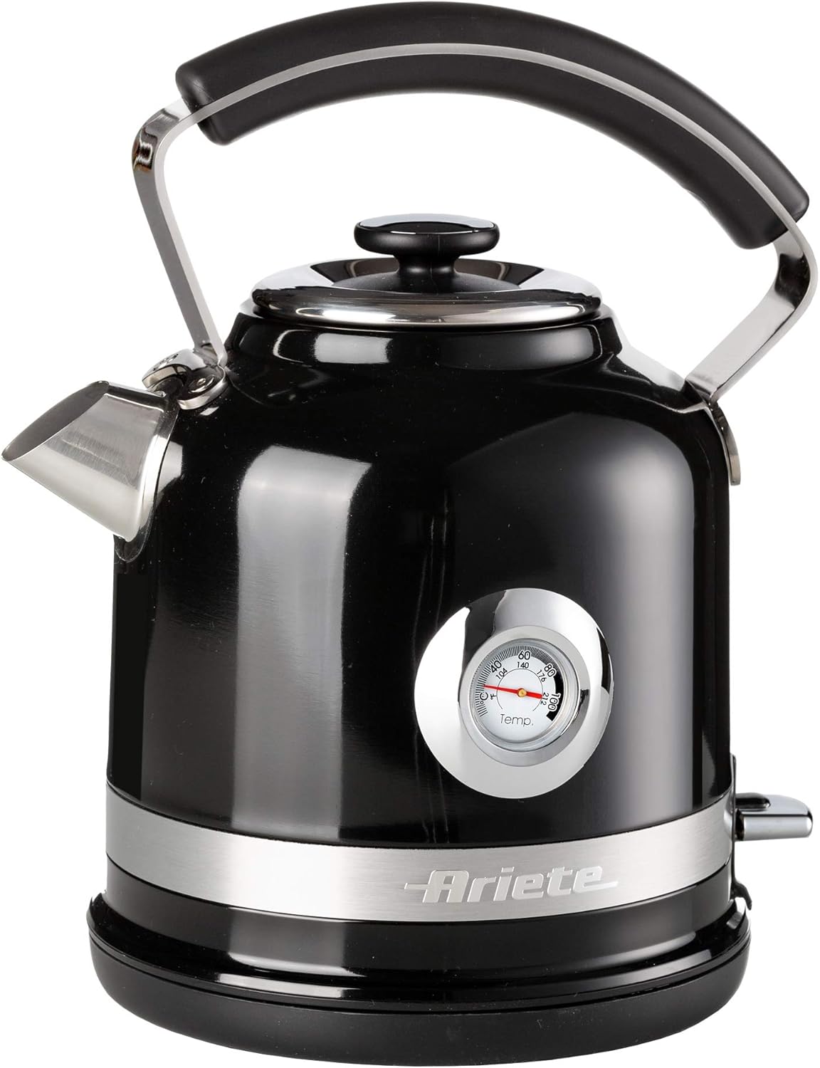 Ariete 2854B Moderna Cordless Electric Kettle, Stainless Steel Body, 1.7 Litre Capacity, 3000 Watt, Visible Water Level, Removable Filter, Auto Shut Off, Black