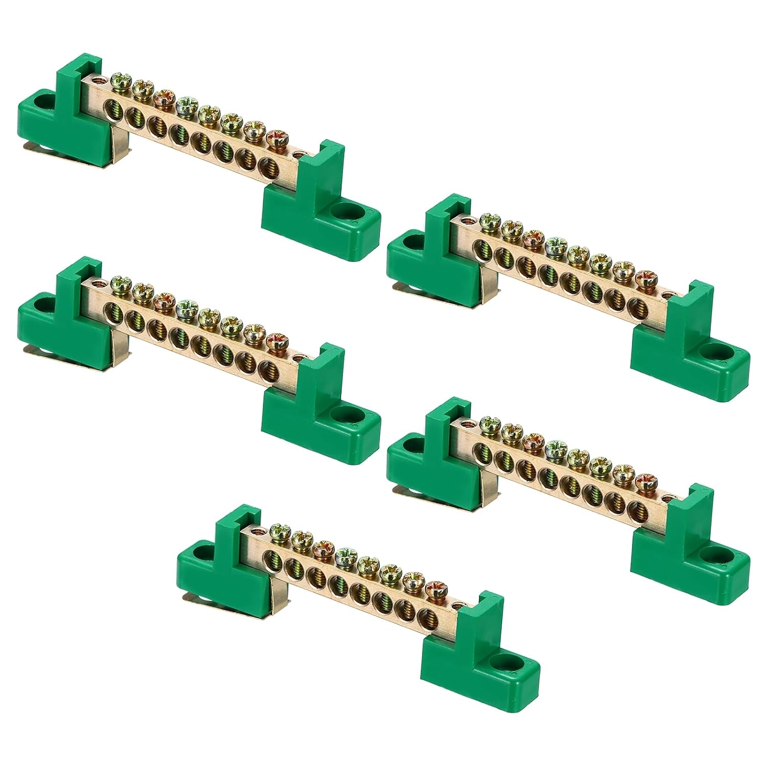 sourcing map 5 Pcs Ground Bus Bar Terminal Grounding Bar Brass 8 Positions Grounding Bars Block for Electric Box, Green