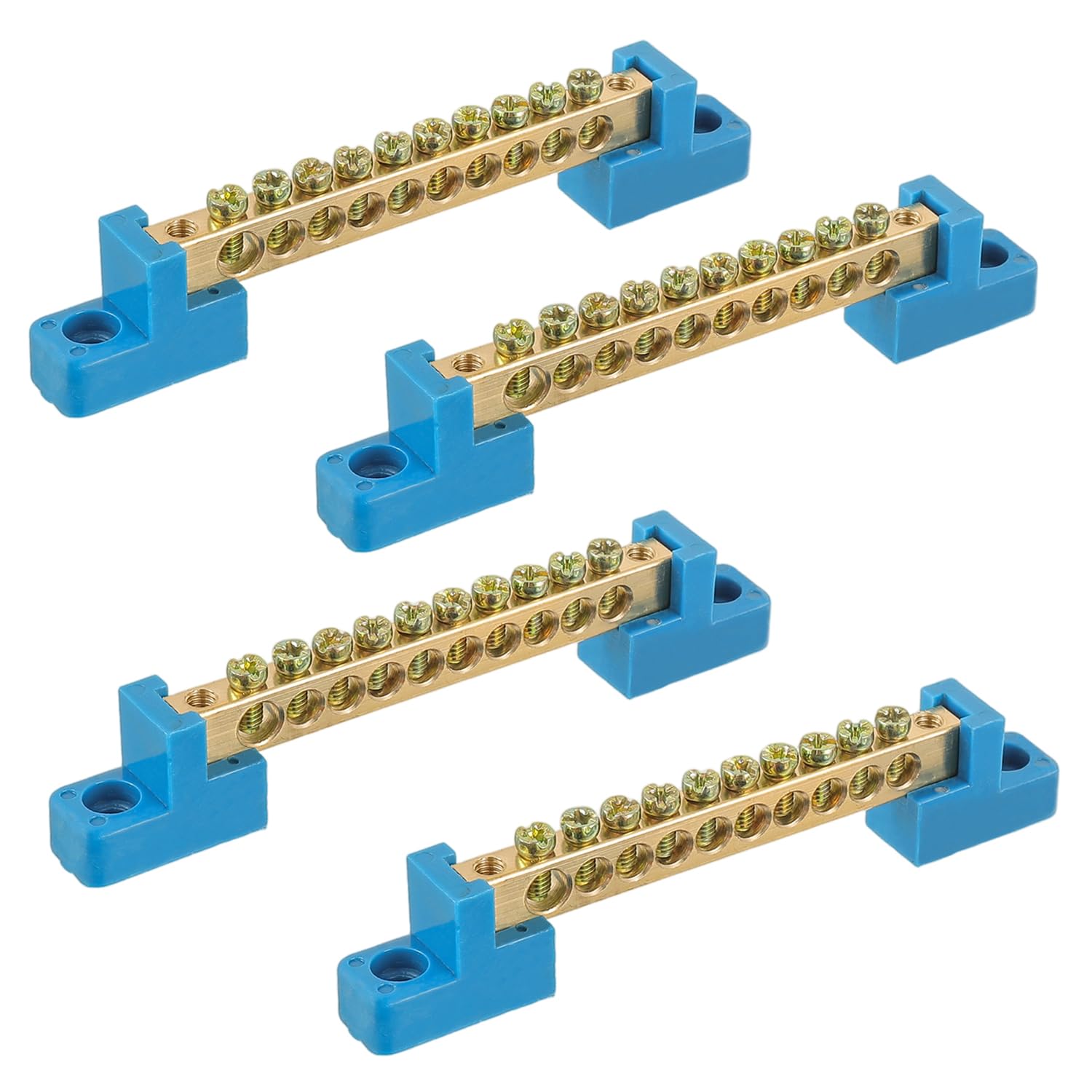 Grounding Bus Bar 10 Positions, Ground Bus Bar Terminal Block, Brass Wire Screw Terminal Electrical Bus Bars(Pack of 4)