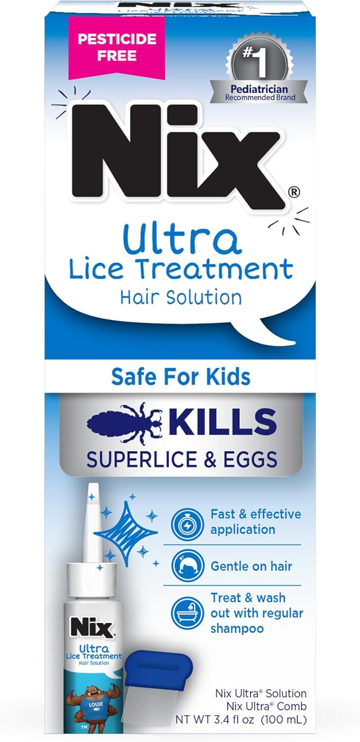 Nix Ultra Lice Removal Kit, Lice Treatment Hair Solution, 3.4 fl oz & Lice Removal Comb