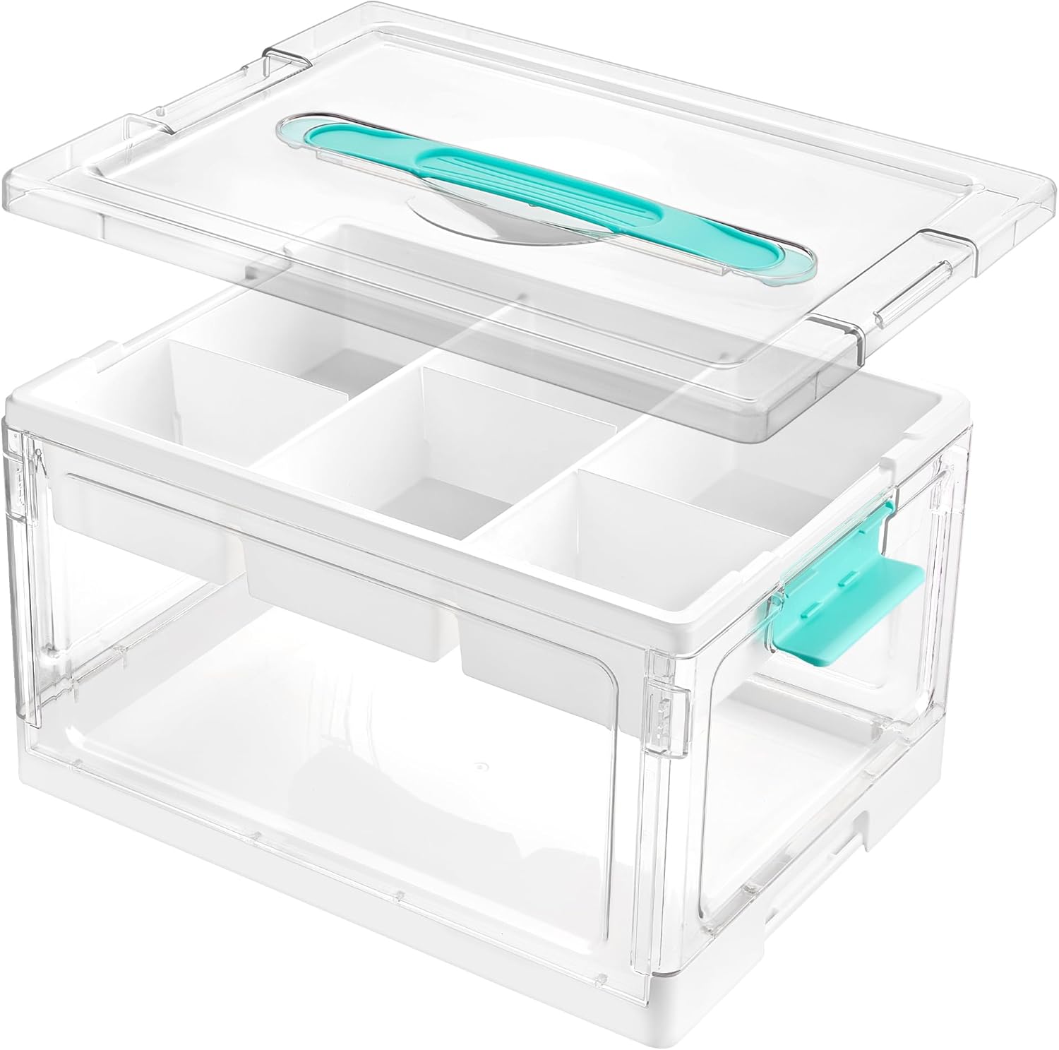 Vtopmart 24 QT Clear Plastic Craft Organizers and Storage Box with Removable Trays and Dividers,Art Supply Organizers and Storage,Ideal Containers for coloring Books,Toys,Craft Supplies,1 Pack
