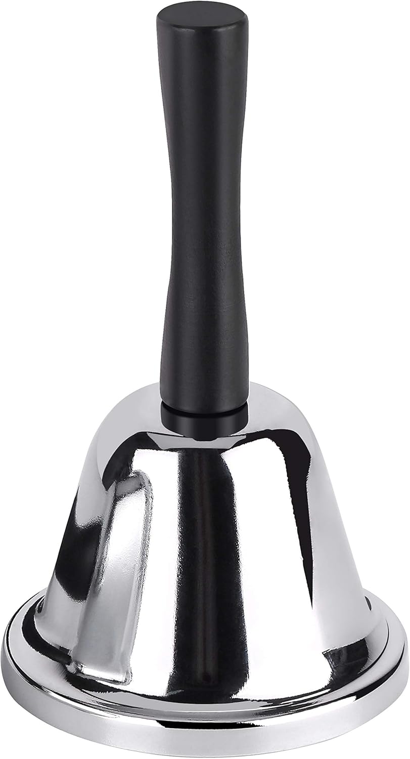 MROCO Loud Hand Bell, Silver Steel Hand Bells for Adults, Dinner Bells for Inside Classroom Bell, for Food Line, Alarm, Jingles, Ringing