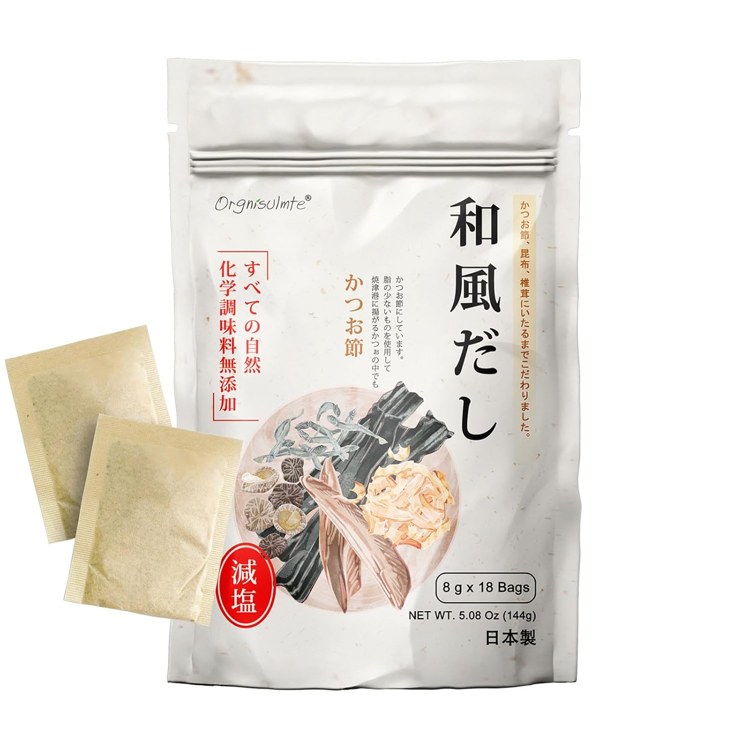 Orgnisulmte Dashi Stock (Dashi Packet, Dashi Broth), Umami dashi Soup Stock, All Natural Ingredients, No MSG, Additives Free, 100% Made in Japan 8g x 18 Packs 5.08 Oz