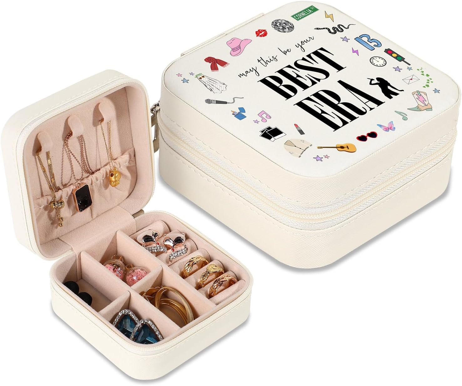 GIFTSFARM Jewelry Box, Small Jewelry Case for Taylor Fans, Taylor Gifts Merch, Portable Jewelry Case with Best Era for Bracelet, Necklace, Ring, Earring Organizer Holder Storage Boxes