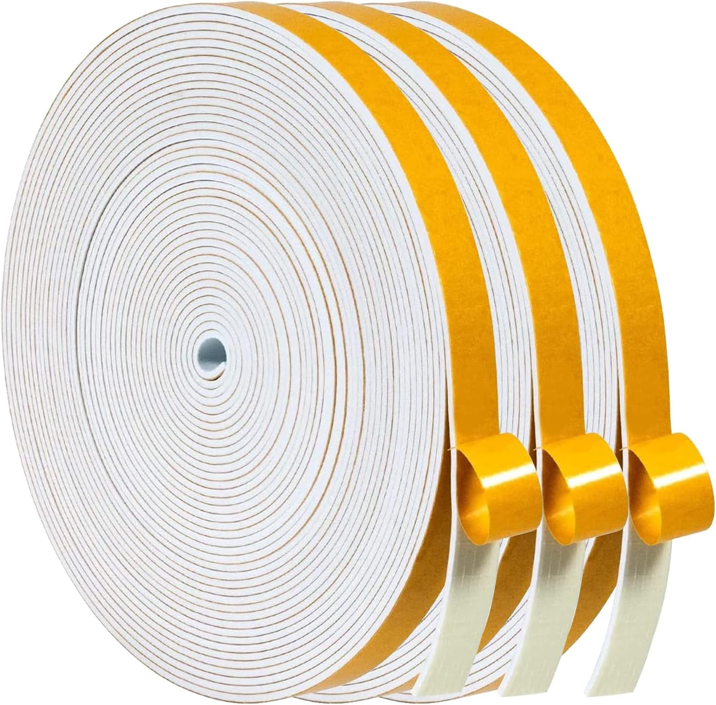 Draught Excluder Tape, Weather Stripping 6mm(W) x1.5mm(T) Foam Strip Seal Self Adhesive for Door Window Against Cold Draught/Anti-Collision/Soundproof/Waterproof/Dustproof, 3 Rolls Total 15M, White