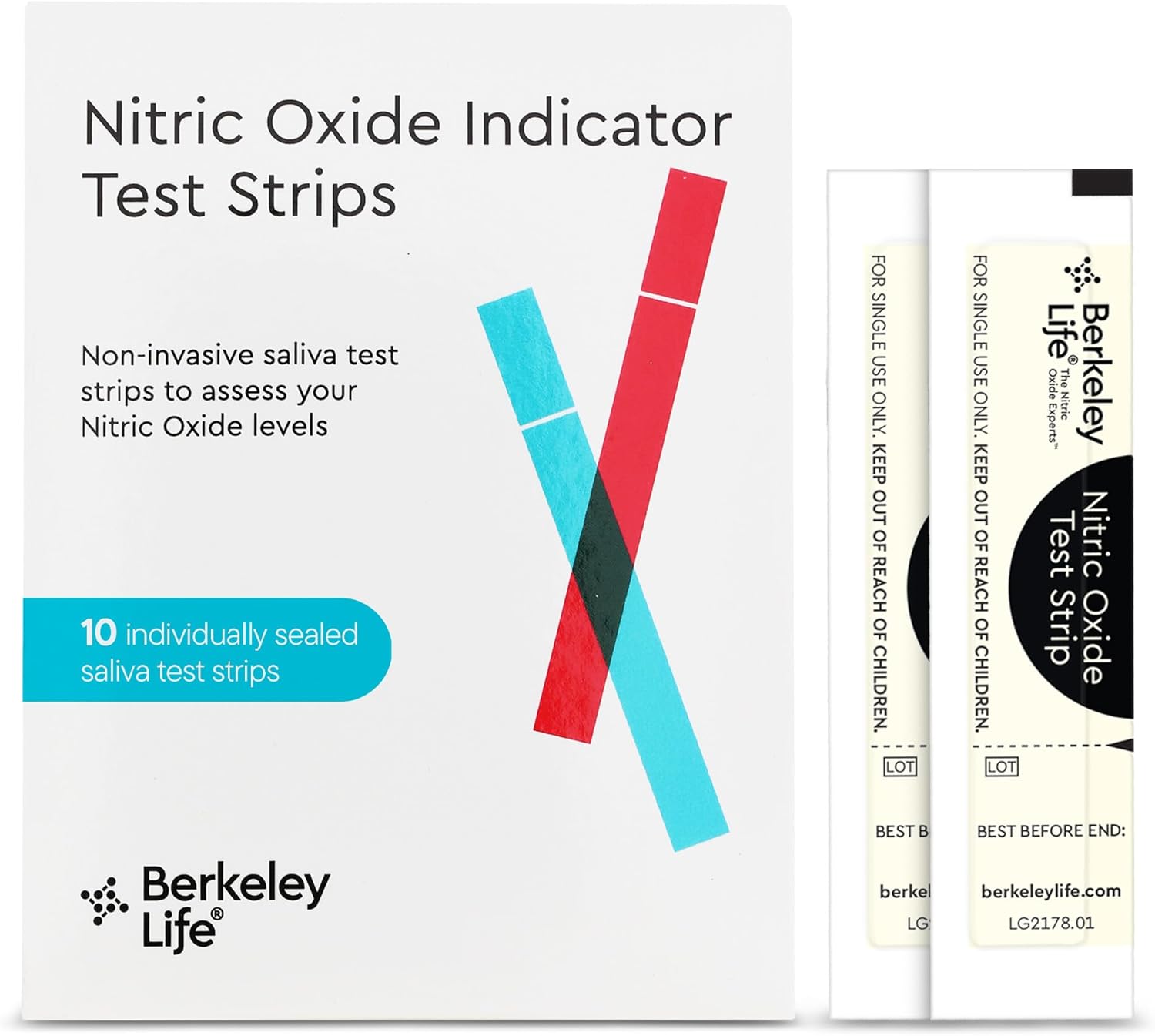 Berkely Life Nitric Oxide Text Strips - at-Home, Non-Invasive Saliva Testing Kit to Assess Nitric Oxide Levels for Men & Women - 10 Individually Sealed Indicator Strips