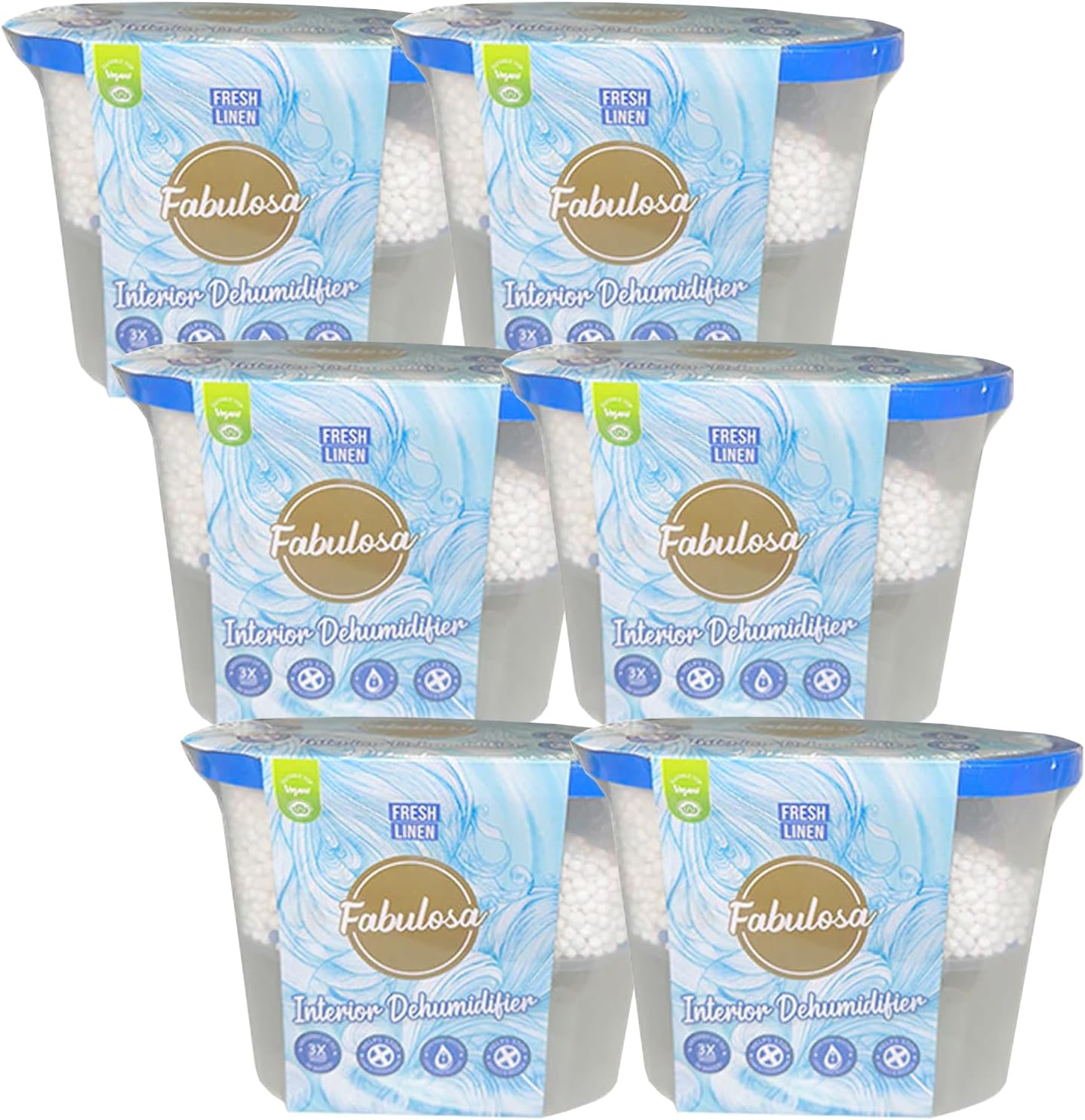 Fabulosa Moisture Absorber, Damp Absorber, Condensation Absorbing, Mould & Mildew Eliminating, Odour Removing Interior Dehumidifier, 270g, 6 Pack, Fresh Linen