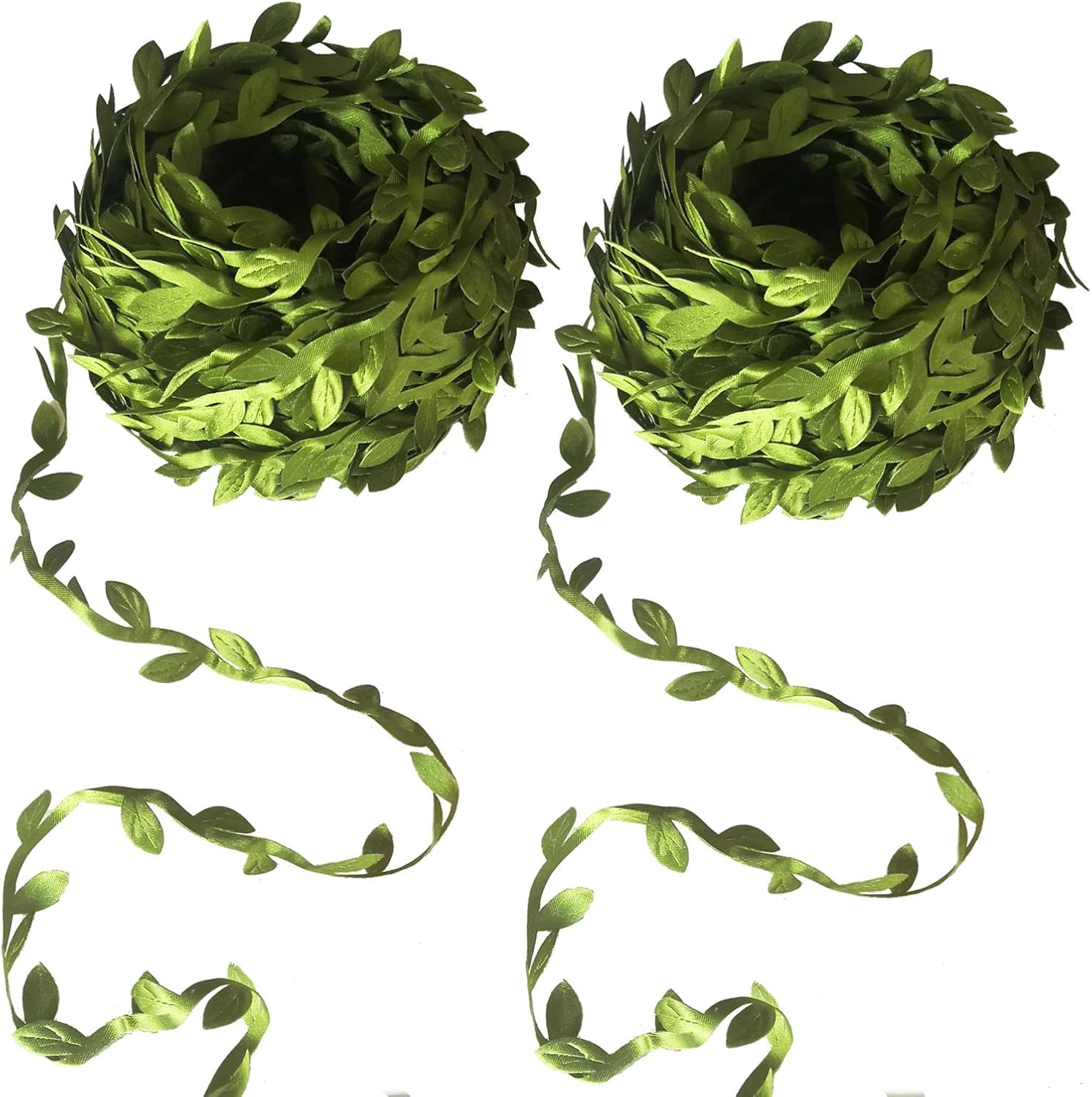 2PCS 66FT Artificial Vines Fake Hanging Plants Leaves Ribbon Leaf Vine Trim Foliage Rattan DIY Wreath Foliage Green Leaves Ribbon Decorative Home Wall Garden Wedding Party Wreaths Decor