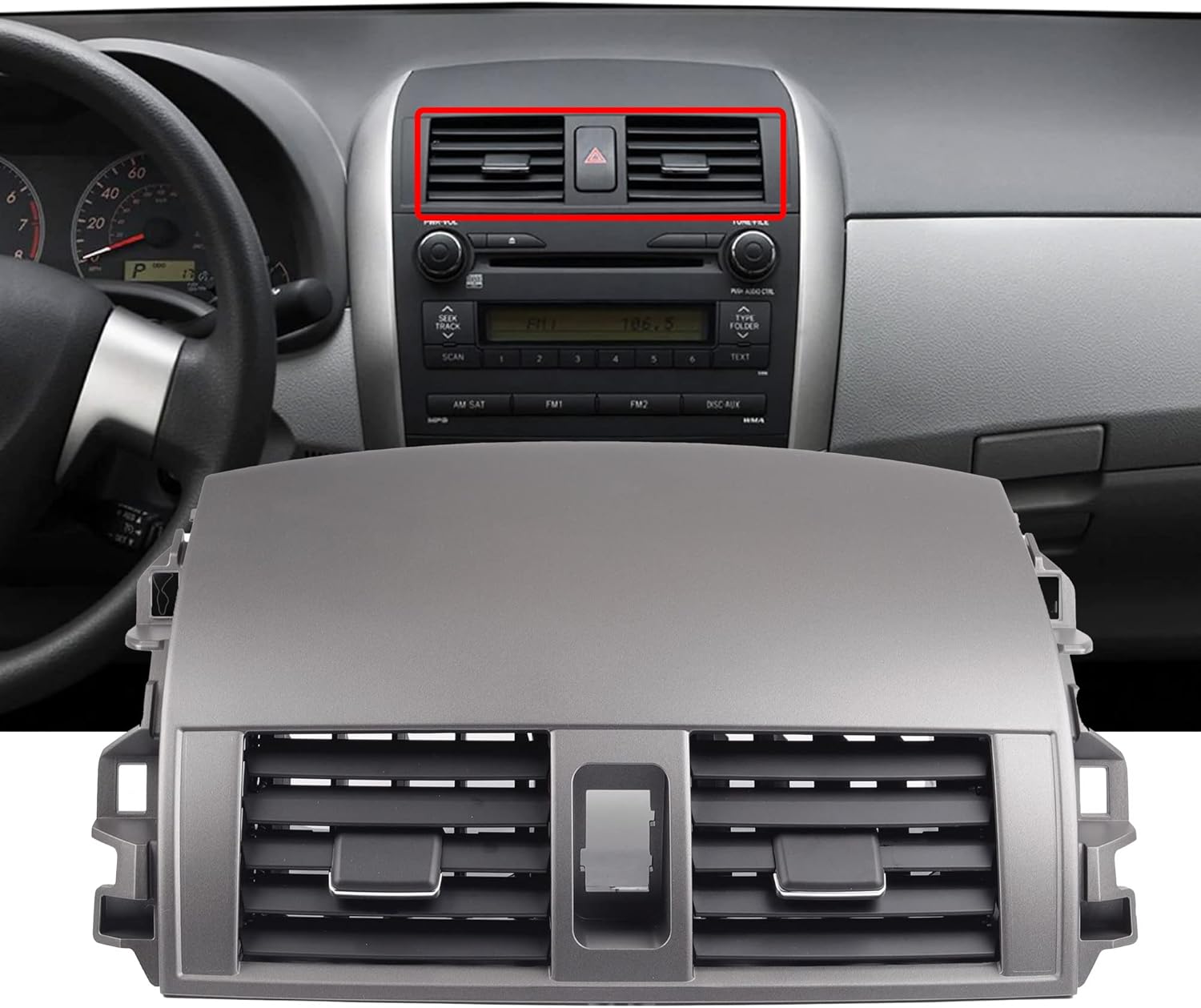 Dasbecan 55670-02160 Center Dash A/C Dashboard AC Air Vent Panel Console Trim Outlet Kit Compatible with Toyota Corolla 2008 2009 2010 2011 2012 2013 55663-02060