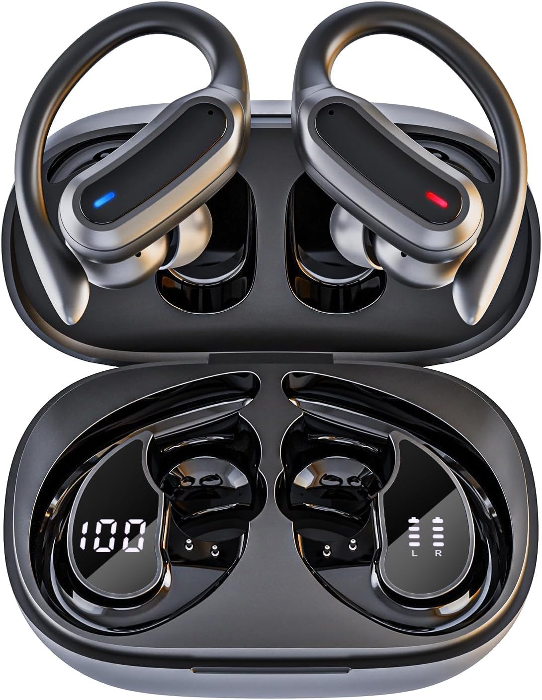 TRAUSI Wireless Earbuds Bluetooth Headphones, Bluetooth 5.3 Stereo Over Ear Buds,Noise Cancelling Mic, IPX7 Waterproof Headset for Workout/Running,Black