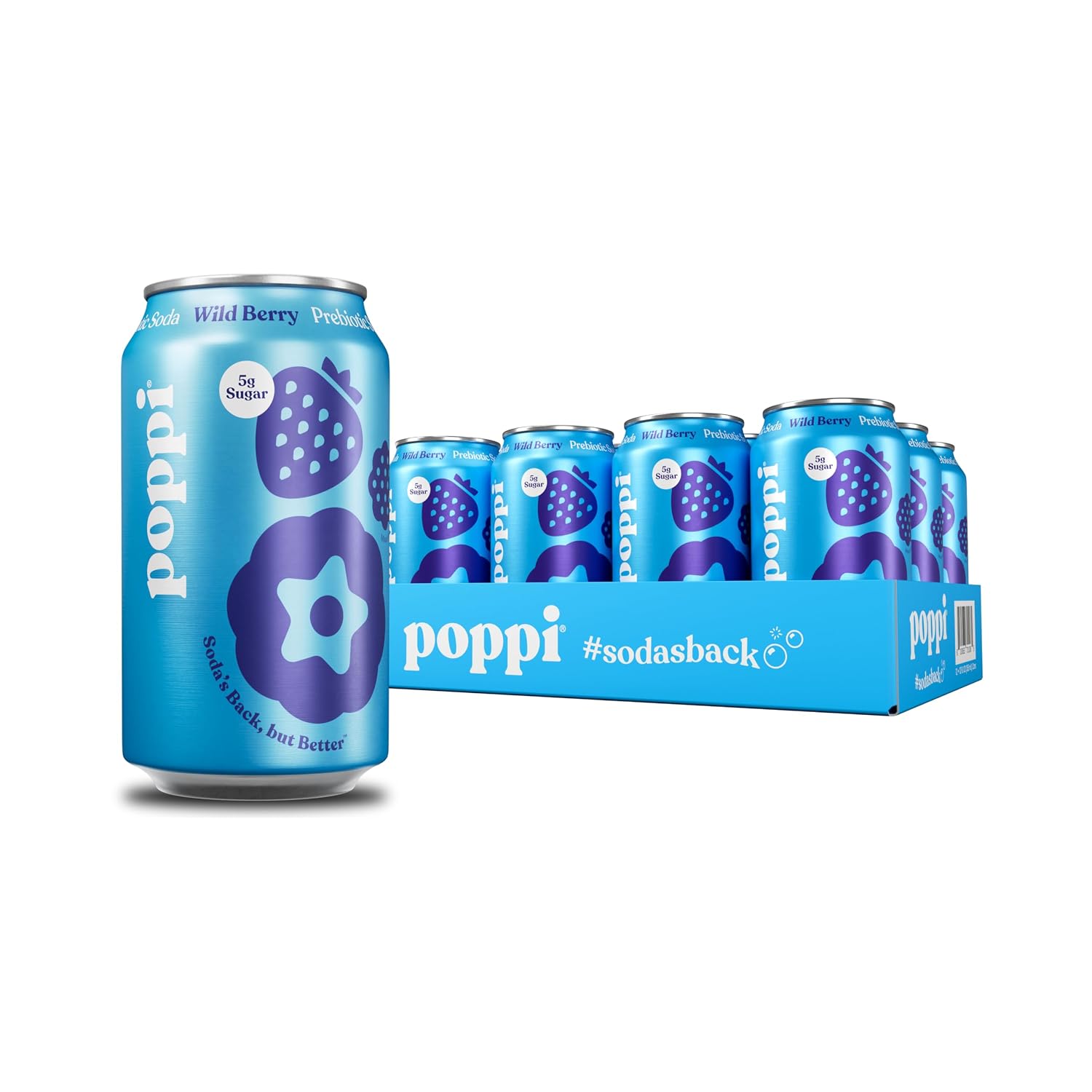 Poppi Prebiotic Soda, Sparkling Water & Fruit Juice, Wild Berry, 12 Oz, 12 Pack