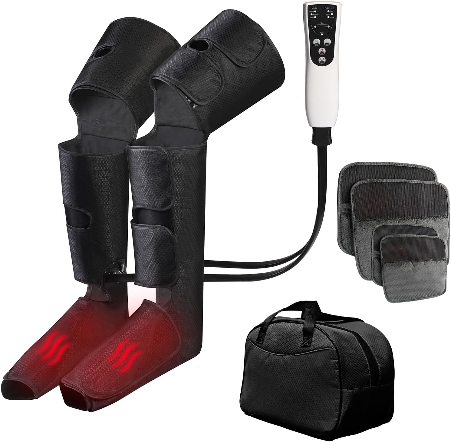Leg Air Compression Massager for Foot Heat, Air Compression Calf Massage and Thigh Massage, Handheld Controller 3 Intensities 3 Modes (with 4 Extensions and Portable Bag), Gifts for Women