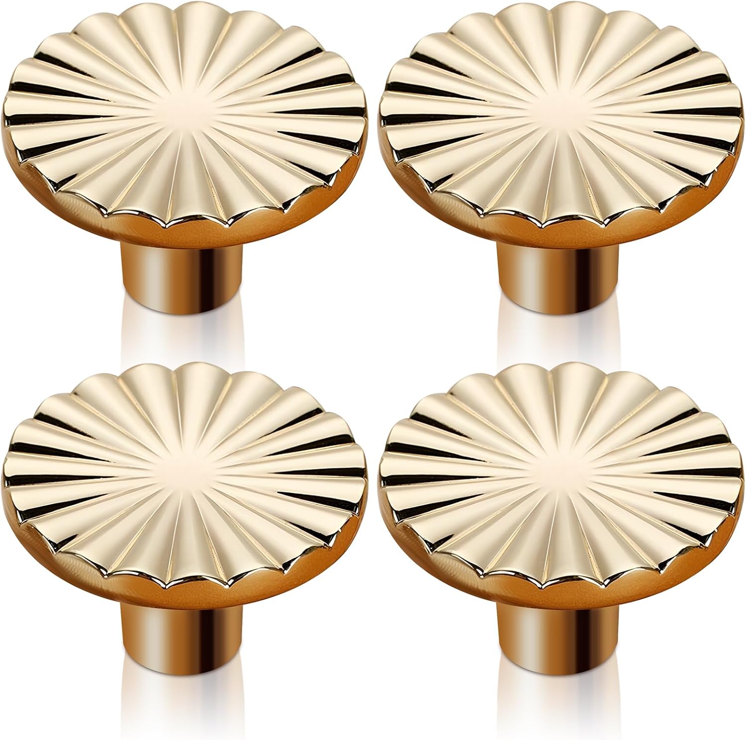 Brushed Gold Cabinet Knobs, 4 Pack Door Kitchen Hardware Cupboard Knobs, Brass Kitchen Solid Round Dresser Drawer Gold Drawer Handles Simple Cabinet Hardware for Drawers Cupboard Wardrobe