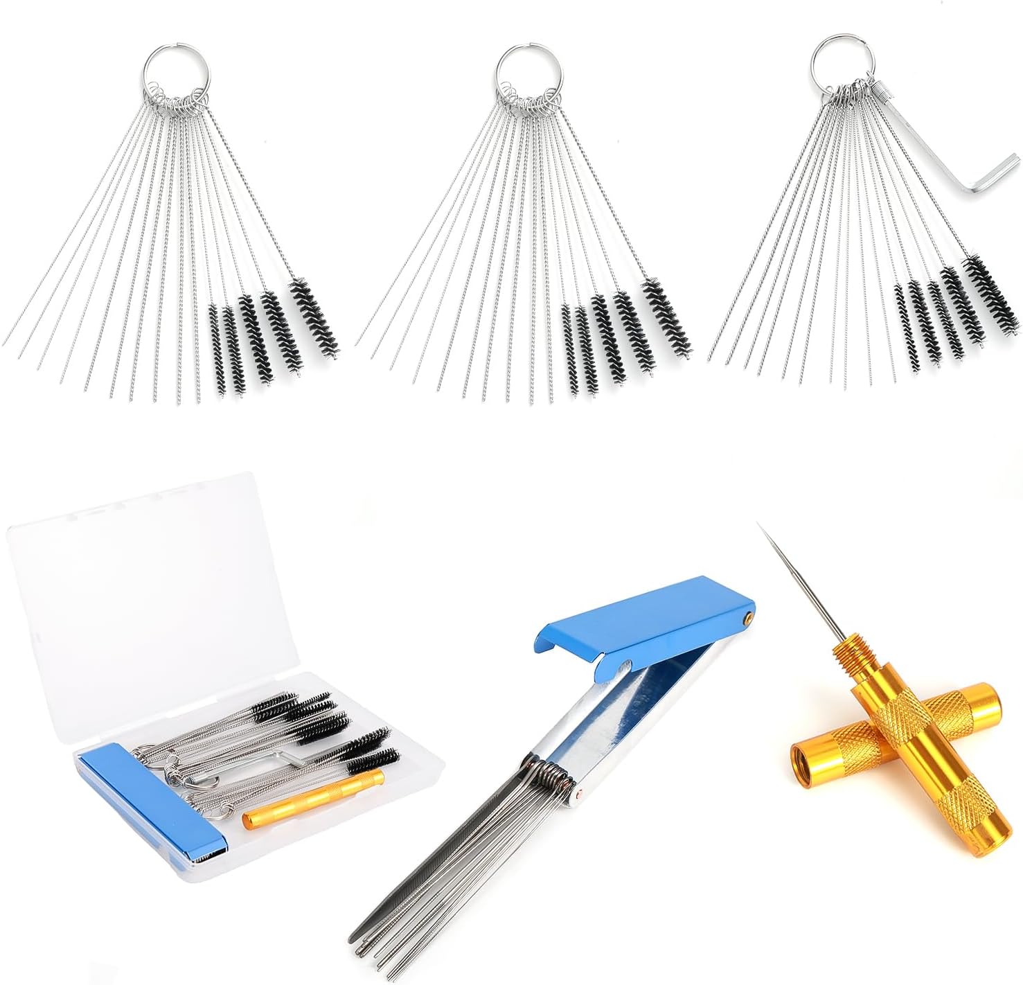 Carburetor Cleaner Kit, Welding Torch Tip Dirt Cleaner Set Carb Jet Cleaning Tool 15 Nylon Brushes 30 Cleaning Needles 1 Hexagonal Wrench 1 Pointed Pick 13 Clean Wires for Clean Stains on Carburetor