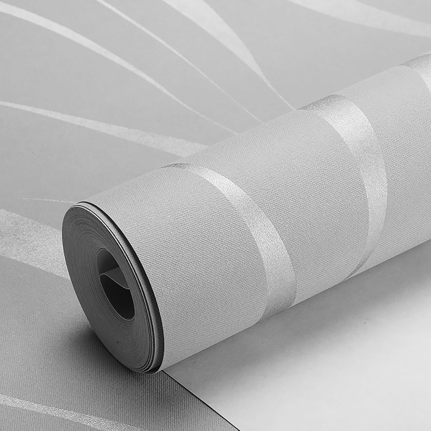 Trafagala 3D Effect Embossed Wallpaper Non-Woven Wave Stripes Roll Silver Grey for Livingroom Bedroom Kitchen Grey