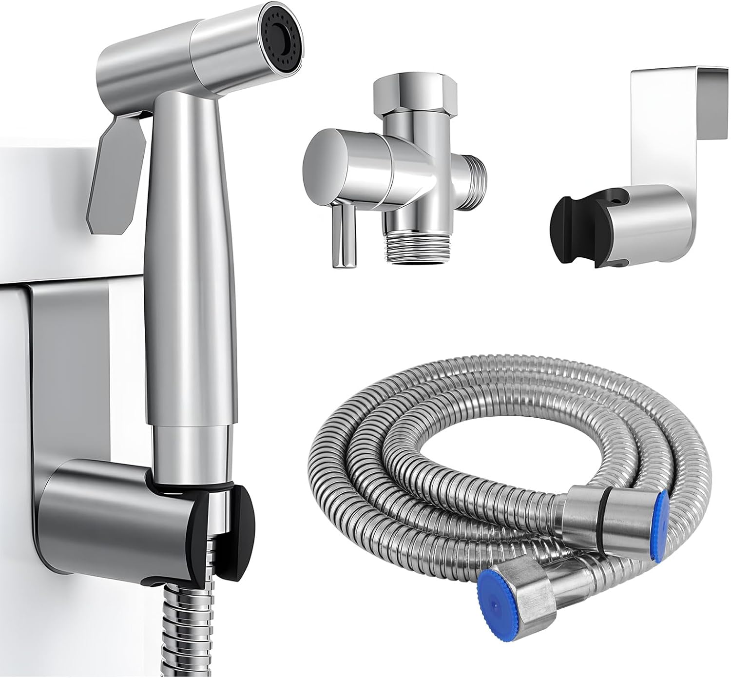 Handheld Toilet Bidet Sprayer Kit, Stainless Steel Bathroom Bidet Sprayer Set, Handheld Douche Shower Spray with 1.5m Hose, Portable Bidet Sprayer Kit, Baby Cloth Diaper Washer for Personal Hygiene
